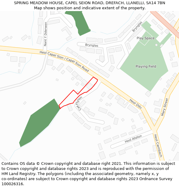 SPRING MEADOW HOUSE, CAPEL SEION ROAD, DREFACH, LLANELLI, SA14 7BN: Location map and indicative extent of plot