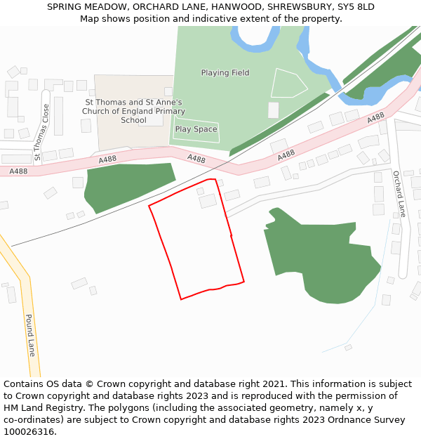 SPRING MEADOW, ORCHARD LANE, HANWOOD, SHREWSBURY, SY5 8LD: Location map and indicative extent of plot