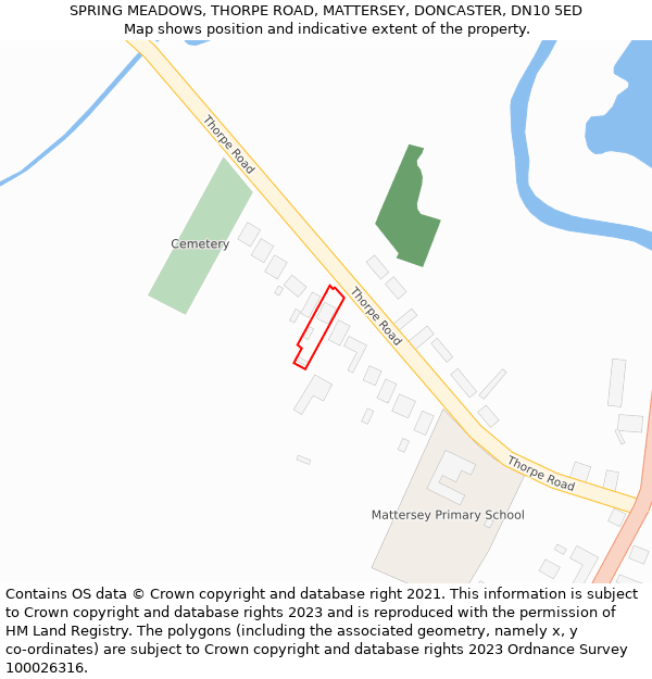 SPRING MEADOWS, THORPE ROAD, MATTERSEY, DONCASTER, DN10 5ED: Location map and indicative extent of plot