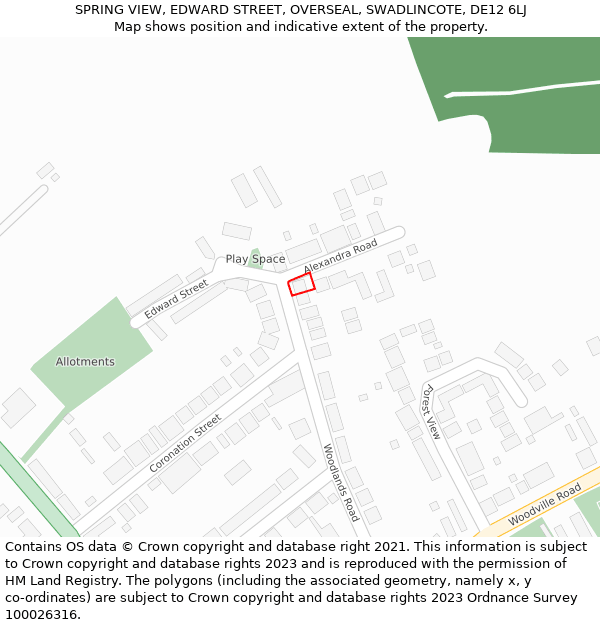 SPRING VIEW, EDWARD STREET, OVERSEAL, SWADLINCOTE, DE12 6LJ: Location map and indicative extent of plot