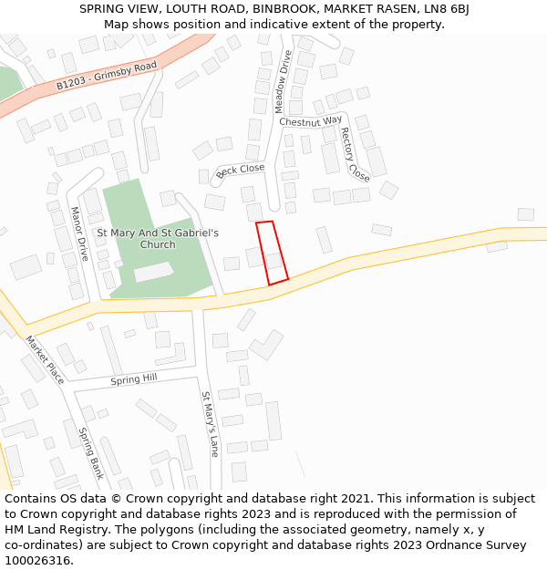 SPRING VIEW, LOUTH ROAD, BINBROOK, MARKET RASEN, LN8 6BJ: Location map and indicative extent of plot