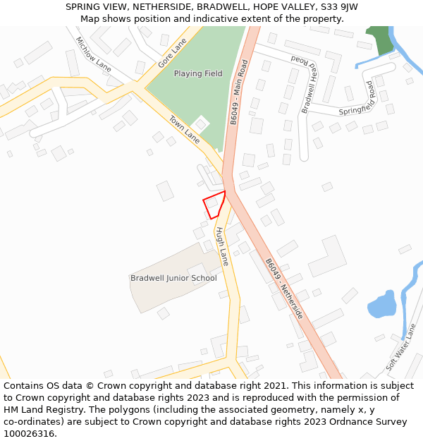 SPRING VIEW, NETHERSIDE, BRADWELL, HOPE VALLEY, S33 9JW: Location map and indicative extent of plot