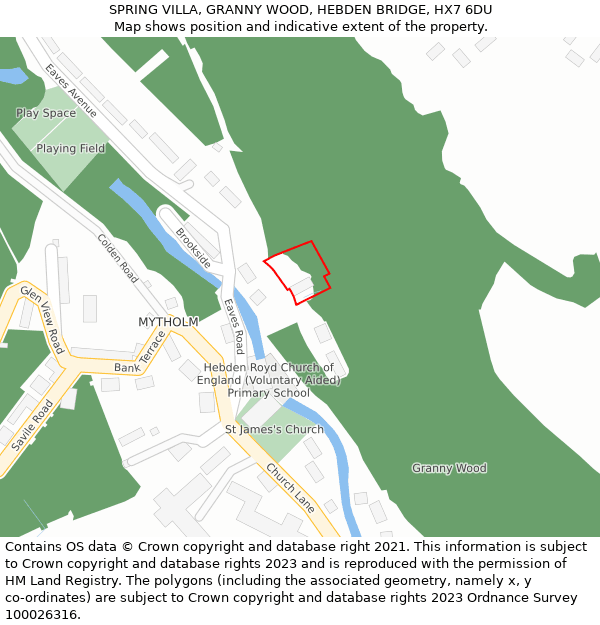 SPRING VILLA, GRANNY WOOD, HEBDEN BRIDGE, HX7 6DU: Location map and indicative extent of plot
