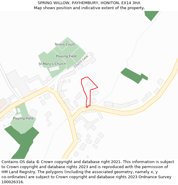 SPRING WILLOW, PAYHEMBURY, HONITON, EX14 3HA: Location map and indicative extent of plot