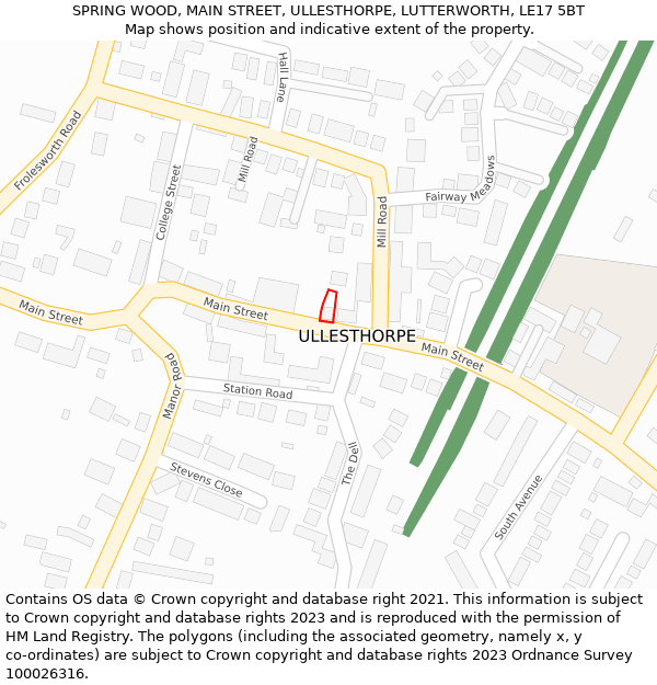 SPRING WOOD, MAIN STREET, ULLESTHORPE, LUTTERWORTH, LE17 5BT: Location map and indicative extent of plot