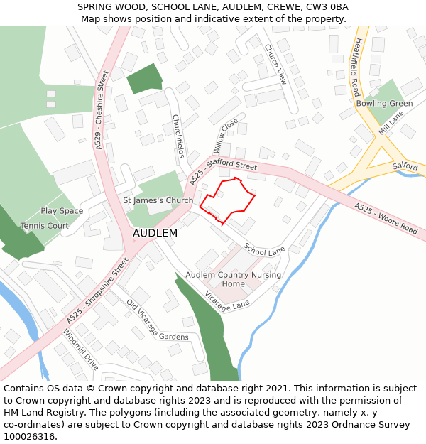 SPRING WOOD, SCHOOL LANE, AUDLEM, CREWE, CW3 0BA: Location map and indicative extent of plot