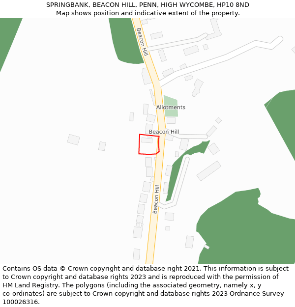 SPRINGBANK, BEACON HILL, PENN, HIGH WYCOMBE, HP10 8ND: Location map and indicative extent of plot