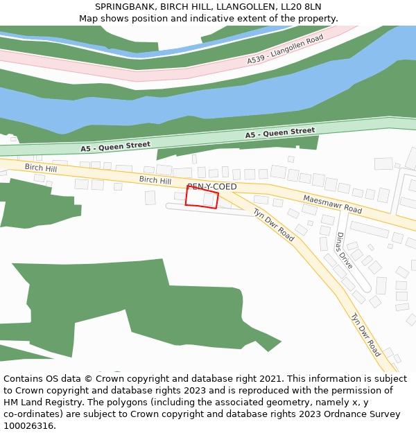 SPRINGBANK, BIRCH HILL, LLANGOLLEN, LL20 8LN: Location map and indicative extent of plot