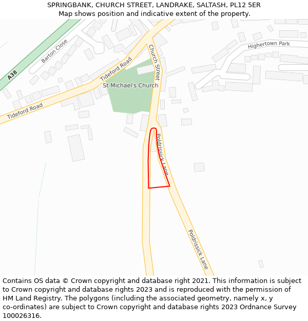 SPRINGBANK, CHURCH STREET, LANDRAKE, SALTASH, PL12 5ER: Location map and indicative extent of plot
