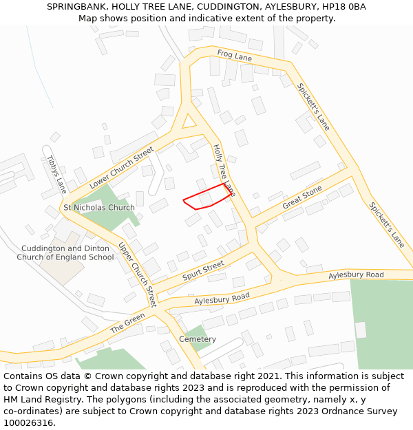 SPRINGBANK, HOLLY TREE LANE, CUDDINGTON, AYLESBURY, HP18 0BA: Location map and indicative extent of plot