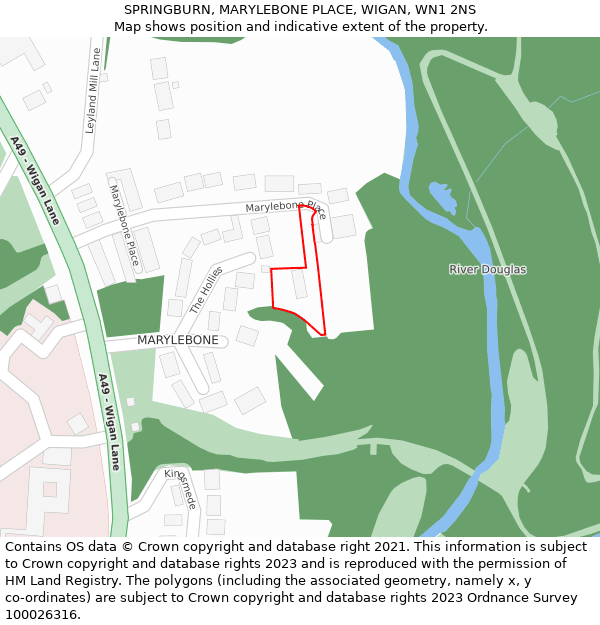 SPRINGBURN, MARYLEBONE PLACE, WIGAN, WN1 2NS: Location map and indicative extent of plot