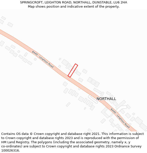 SPRINGCROFT, LEIGHTON ROAD, NORTHALL, DUNSTABLE, LU6 2HA: Location map and indicative extent of plot