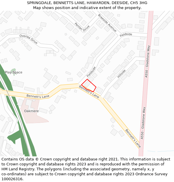 SPRINGDALE, BENNETTS LANE, HAWARDEN, DEESIDE, CH5 3HG: Location map and indicative extent of plot