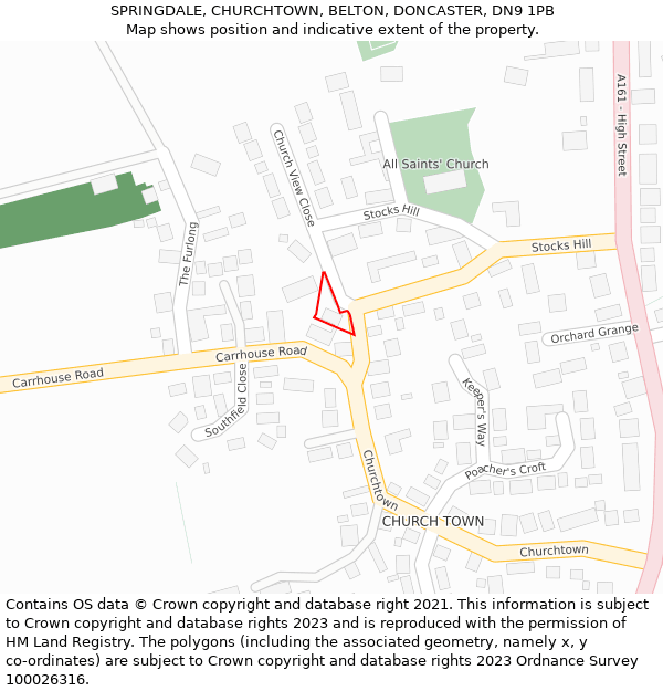 SPRINGDALE, CHURCHTOWN, BELTON, DONCASTER, DN9 1PB: Location map and indicative extent of plot