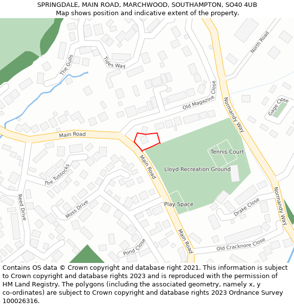 SPRINGDALE, MAIN ROAD, MARCHWOOD, SOUTHAMPTON, SO40 4UB: Location map and indicative extent of plot