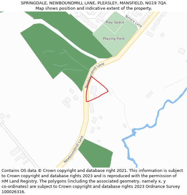 SPRINGDALE, NEWBOUNDMILL LANE, PLEASLEY, MANSFIELD, NG19 7QA: Location map and indicative extent of plot