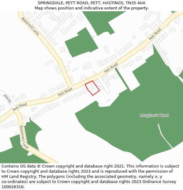 SPRINGDALE, PETT ROAD, PETT, HASTINGS, TN35 4HA: Location map and indicative extent of plot