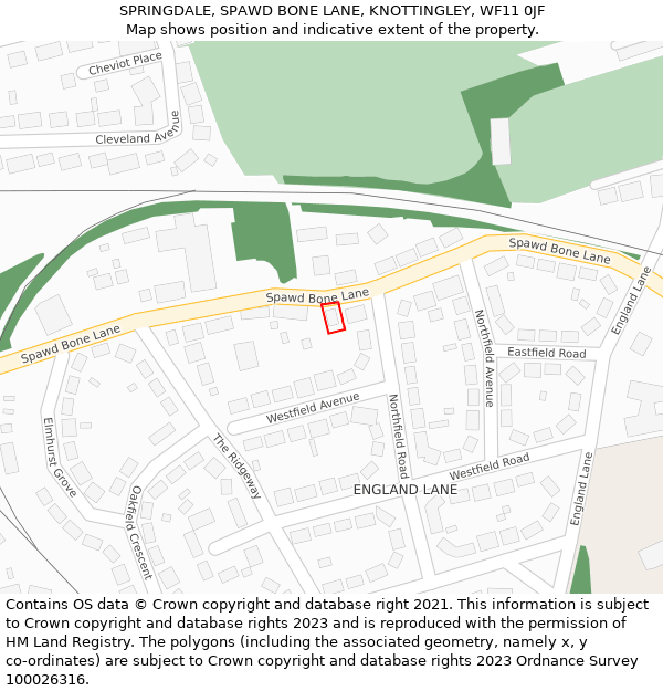 SPRINGDALE, SPAWD BONE LANE, KNOTTINGLEY, WF11 0JF: Location map and indicative extent of plot