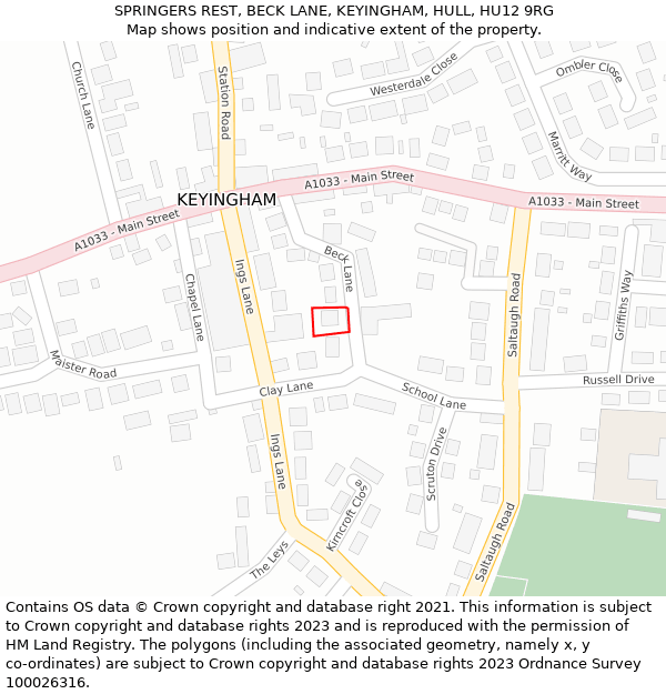 SPRINGERS REST, BECK LANE, KEYINGHAM, HULL, HU12 9RG: Location map and indicative extent of plot