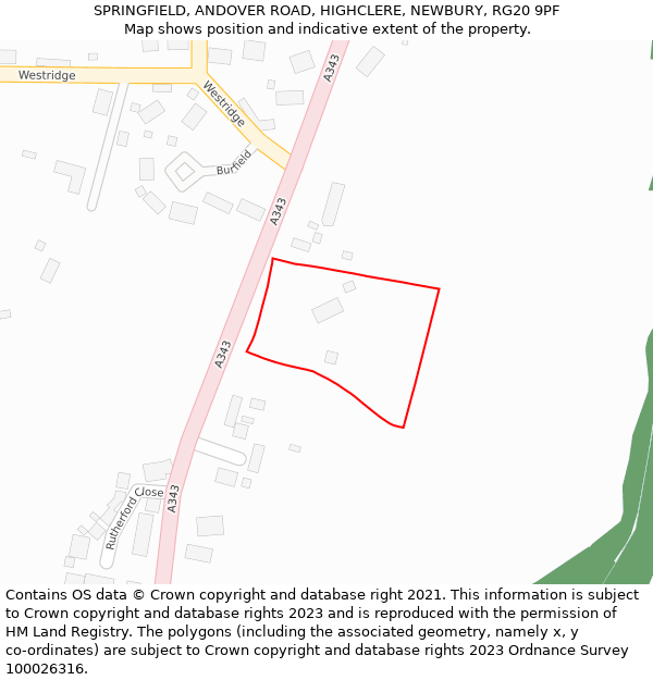 SPRINGFIELD, ANDOVER ROAD, HIGHCLERE, NEWBURY, RG20 9PF: Location map and indicative extent of plot