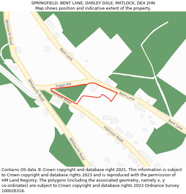SPRINGFIELD, BENT LANE, DARLEY DALE, MATLOCK, DE4 2HN: Location map and indicative extent of plot