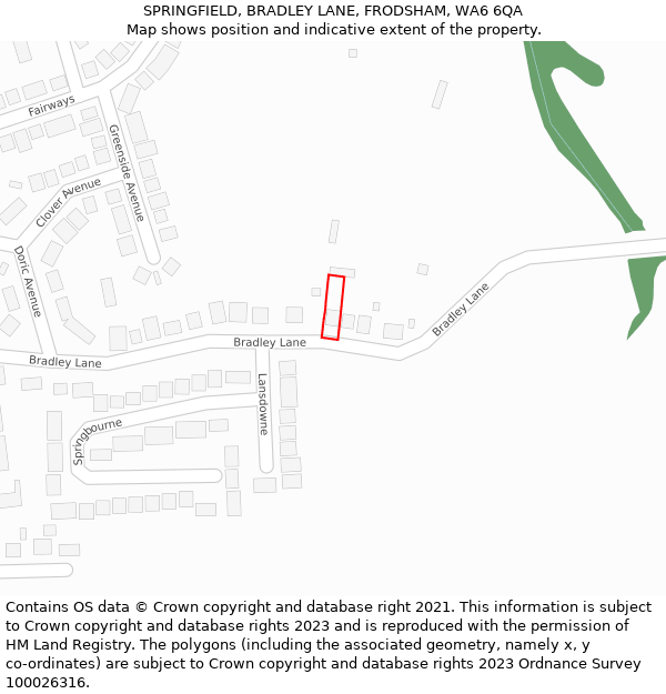SPRINGFIELD, BRADLEY LANE, FRODSHAM, WA6 6QA: Location map and indicative extent of plot