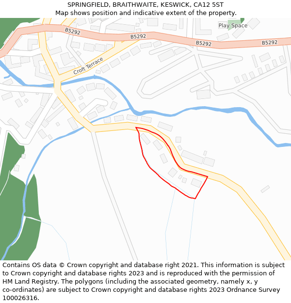 SPRINGFIELD, BRAITHWAITE, KESWICK, CA12 5ST: Location map and indicative extent of plot