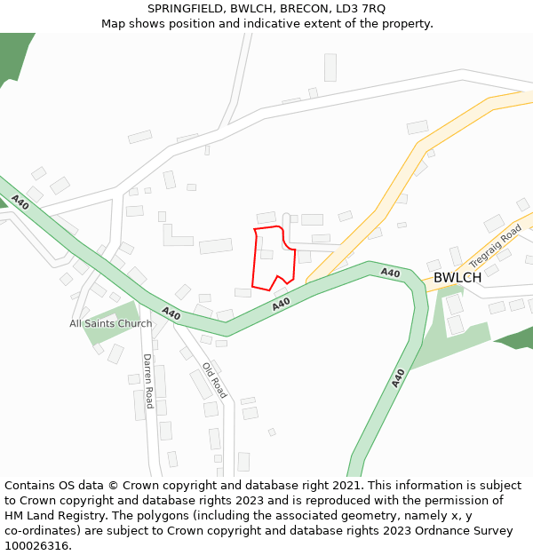 SPRINGFIELD, BWLCH, BRECON, LD3 7RQ: Location map and indicative extent of plot