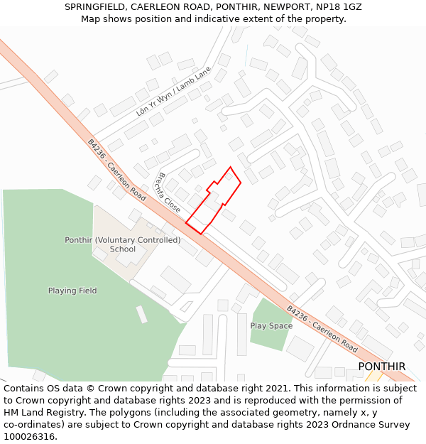 SPRINGFIELD, CAERLEON ROAD, PONTHIR, NEWPORT, NP18 1GZ: Location map and indicative extent of plot