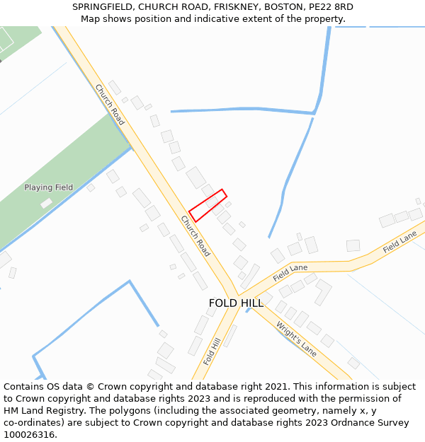 SPRINGFIELD, CHURCH ROAD, FRISKNEY, BOSTON, PE22 8RD: Location map and indicative extent of plot