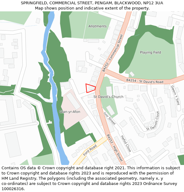 SPRINGFIELD, COMMERCIAL STREET, PENGAM, BLACKWOOD, NP12 3UA: Location map and indicative extent of plot