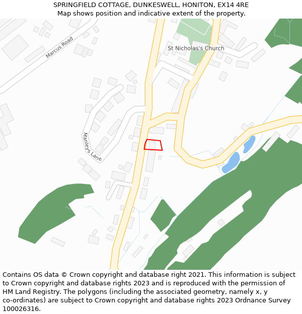 SPRINGFIELD COTTAGE, DUNKESWELL, HONITON, EX14 4RE: Location map and indicative extent of plot