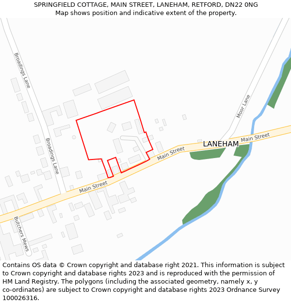 SPRINGFIELD COTTAGE, MAIN STREET, LANEHAM, RETFORD, DN22 0NG: Location map and indicative extent of plot