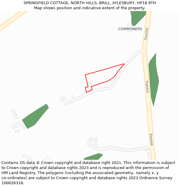 SPRINGFIELD COTTAGE, NORTH HILLS, BRILL, AYLESBURY, HP18 9TH: Location map and indicative extent of plot