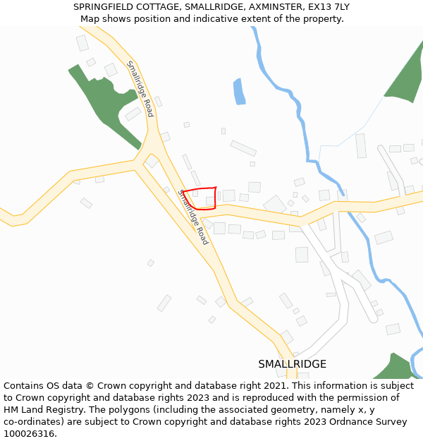 SPRINGFIELD COTTAGE, SMALLRIDGE, AXMINSTER, EX13 7LY: Location map and indicative extent of plot