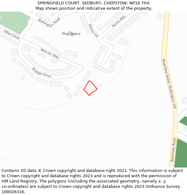 SPRINGFIELD COURT, SEDBURY, CHEPSTOW, NP16 7HA: Location map and indicative extent of plot