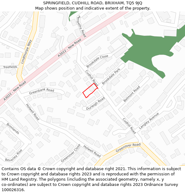SPRINGFIELD, CUDHILL ROAD, BRIXHAM, TQ5 9JQ: Location map and indicative extent of plot