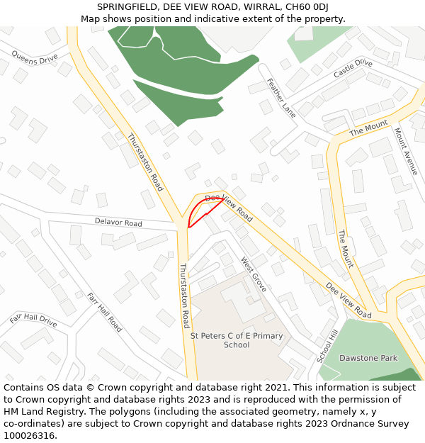 SPRINGFIELD, DEE VIEW ROAD, WIRRAL, CH60 0DJ: Location map and indicative extent of plot