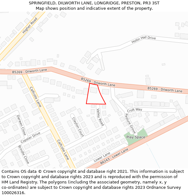 SPRINGFIELD, DILWORTH LANE, LONGRIDGE, PRESTON, PR3 3ST: Location map and indicative extent of plot