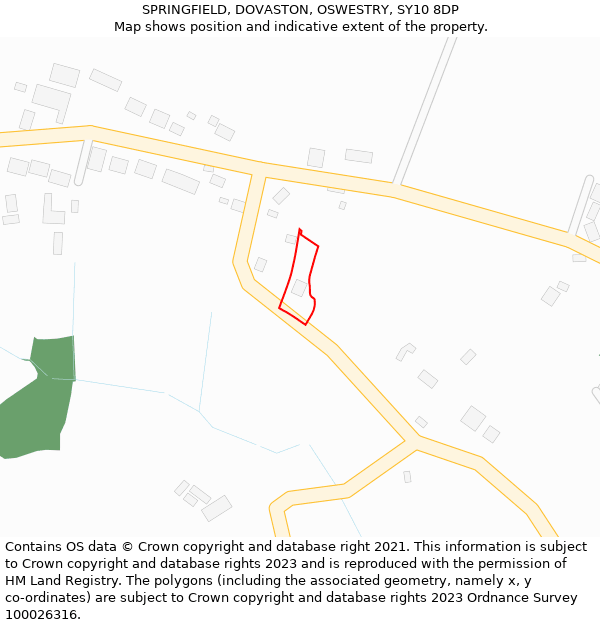 SPRINGFIELD, DOVASTON, OSWESTRY, SY10 8DP: Location map and indicative extent of plot