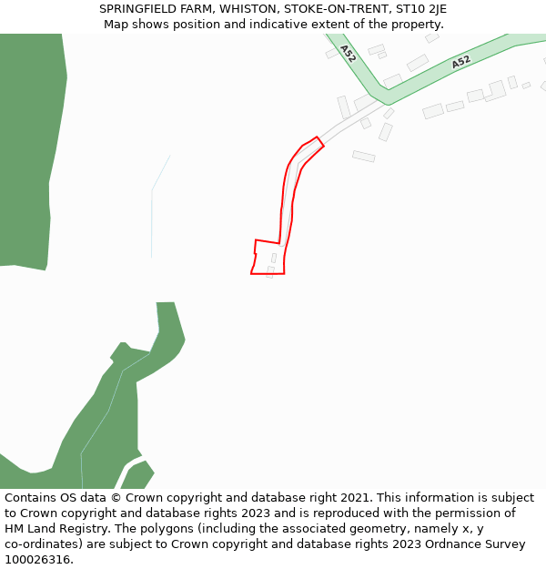 SPRINGFIELD FARM, WHISTON, STOKE-ON-TRENT, ST10 2JE: Location map and indicative extent of plot