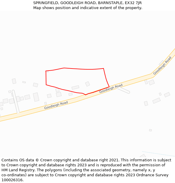 SPRINGFIELD, GOODLEIGH ROAD, BARNSTAPLE, EX32 7JR: Location map and indicative extent of plot