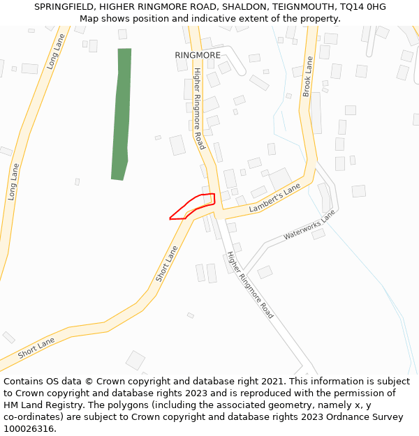 SPRINGFIELD, HIGHER RINGMORE ROAD, SHALDON, TEIGNMOUTH, TQ14 0HG: Location map and indicative extent of plot