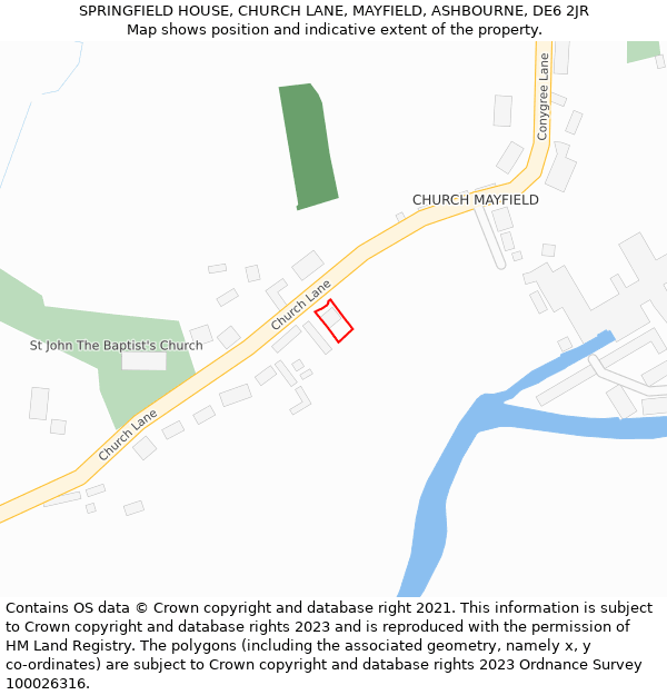 SPRINGFIELD HOUSE, CHURCH LANE, MAYFIELD, ASHBOURNE, DE6 2JR: Location map and indicative extent of plot