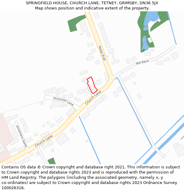 SPRINGFIELD HOUSE, CHURCH LANE, TETNEY, GRIMSBY, DN36 5JX: Location map and indicative extent of plot