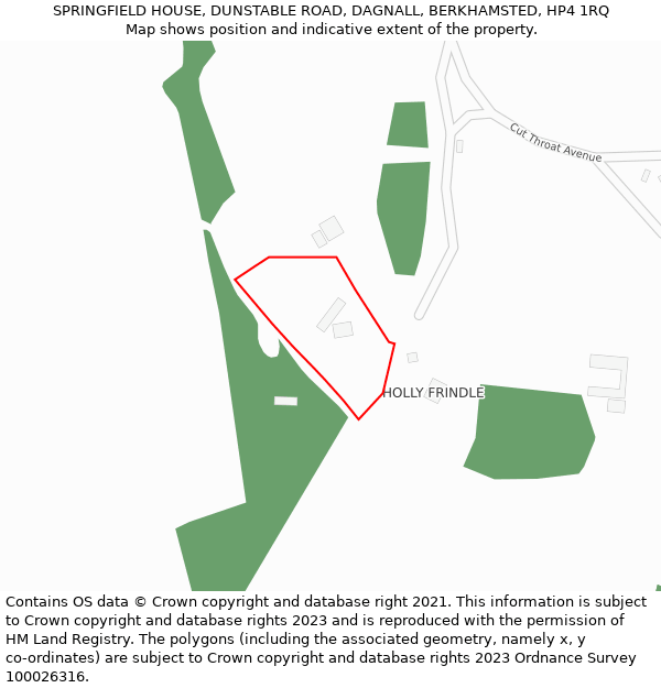 SPRINGFIELD HOUSE, DUNSTABLE ROAD, DAGNALL, BERKHAMSTED, HP4 1RQ: Location map and indicative extent of plot