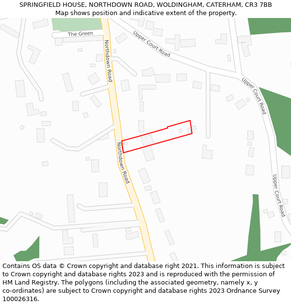 SPRINGFIELD HOUSE, NORTHDOWN ROAD, WOLDINGHAM, CATERHAM, CR3 7BB: Location map and indicative extent of plot