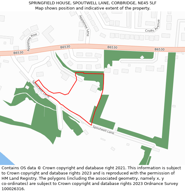 SPRINGFIELD HOUSE, SPOUTWELL LANE, CORBRIDGE, NE45 5LF: Location map and indicative extent of plot