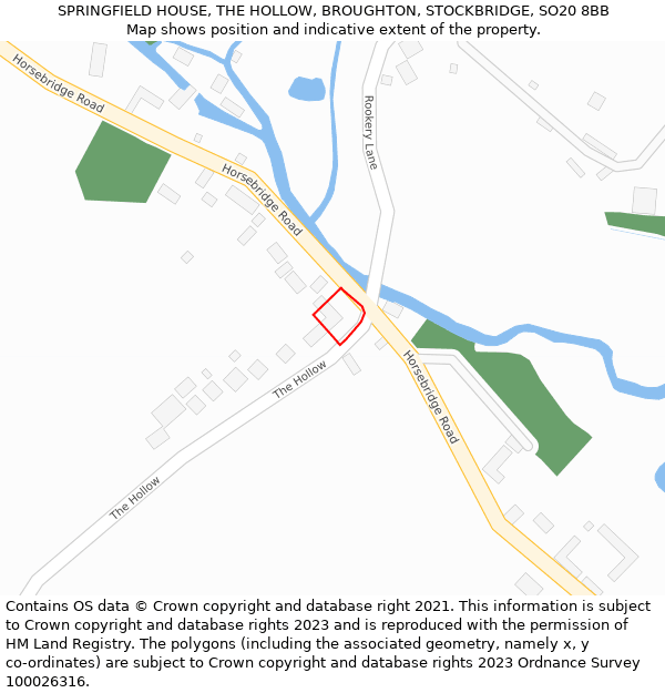 SPRINGFIELD HOUSE, THE HOLLOW, BROUGHTON, STOCKBRIDGE, SO20 8BB: Location map and indicative extent of plot