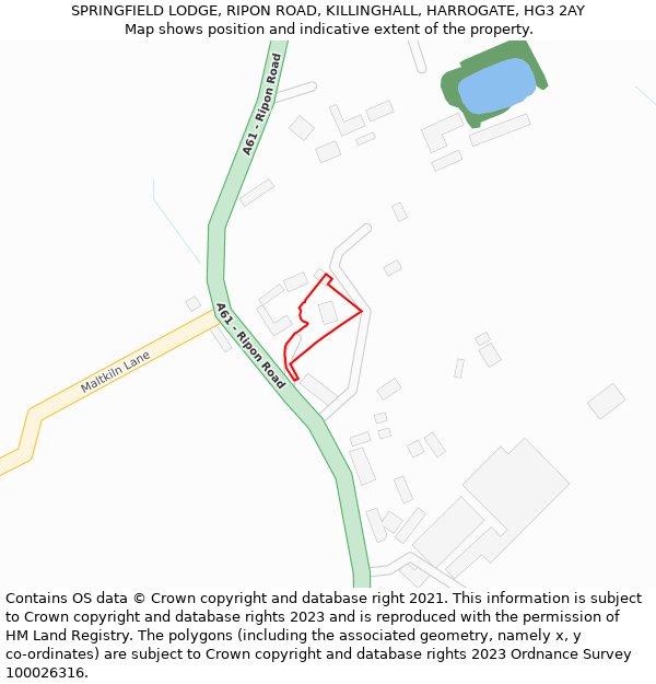 SPRINGFIELD LODGE, RIPON ROAD, KILLINGHALL, HARROGATE, HG3 2AY: Location map and indicative extent of plot